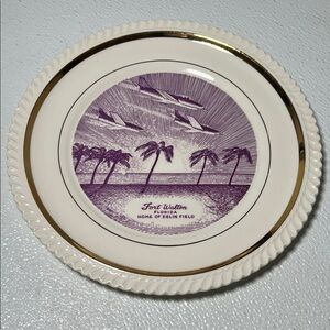 Vintage Fort Walton Souvenir Collectable Plate 22K Gold Trim 1960's